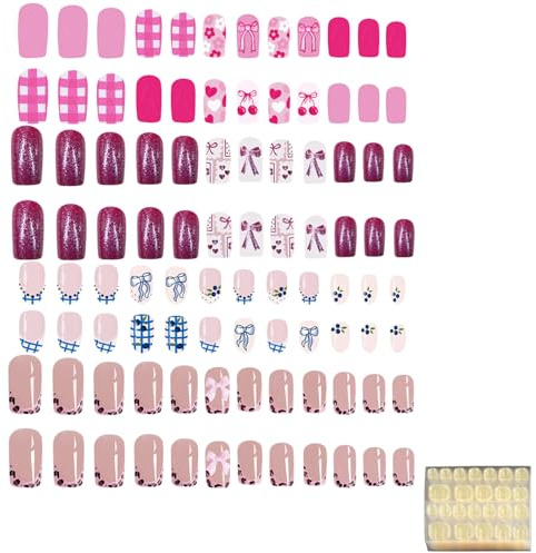 96-Piece Press On Nails Set with Adorable Bow Designs, Colorful Nail Set with Jelly Glue Application, Safe Elegant Touch Petite Nails for Parties and Special Events