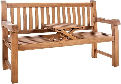 DELUKE Gartenbank Teakbank TITOR Holz Teak 150x61x93 cm | Holzbank 150 cm Mit Klapptisch Gartenbank Sitzbank Mit Lehne Wetterfest Bank Garten Terrasse