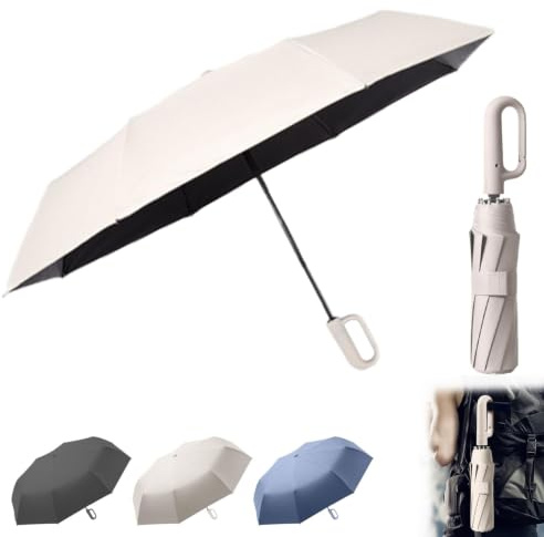 erised's bifrost Regenschirm Faltbar Reise, Automatik, 8 Rippen, Sonnenschutz, UPF 50+, Teflon, Leicht Kompakt, Karabiner-Griffdesign, Rucksack & Auto, Damen & Herren