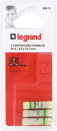 Legrand 092913 Cartouches Fusibles pour Porte-Fusibles sans Témoin, 8.5mm x 31.5mm, 20A