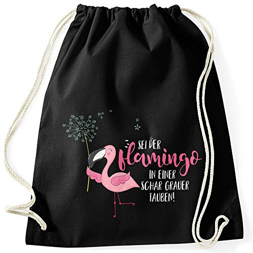 MoonWorks Turnbeutel sei der Flamingo in Einer Schar Grauer Tauben Spruch Flamingo Pusteblume schwarz Unisize