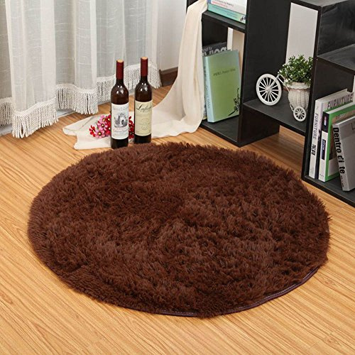 Eleoption Round Soft Shaggy Microfiber Area Rug, Brown, 120cm