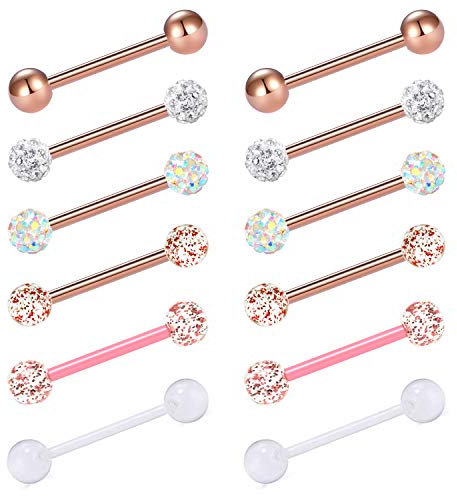 Zolure 14G 12 Stücke Kristallkugel Nipplerings Barbell Piercing Zungenpiercing Schmuck