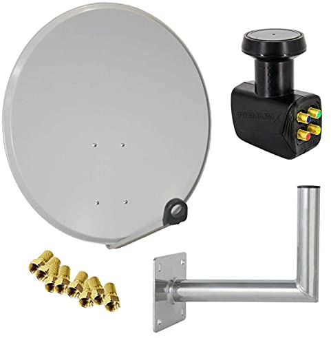 Premium X Satelliten-Komplettanlage 80cm Satellitenschüssel Hellgrau Quad LNB F-Stecker Wandhalter 35cm - SAT bis 4 Teilnehmer