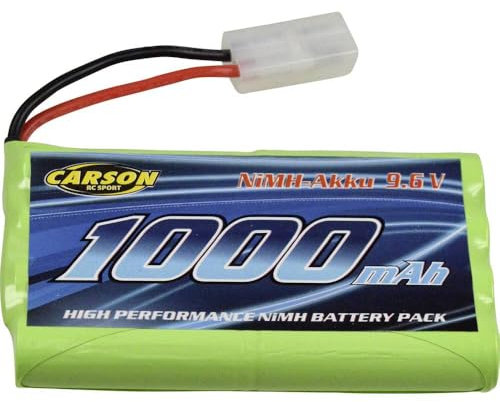 Carson Batterie de Rechange NIMH 9,6 V 1000 mAh avec fiche Tamiya, Batterie de Rechange pour véhicules radiocommandés, Accessoires, 500608215