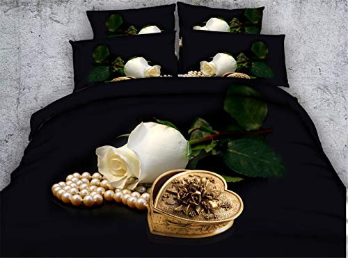 Morbuy Parure de lit 3 Pièces, Microfibre 3D Fleurs Fraîches Imprime Série Ensemble de Literie avec Confortable Housse de Couette x1 Taies d'oreiller x2 (240x225cm,Rose Blanche)