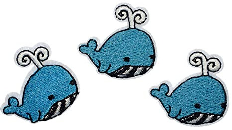 Miniblings Wal 3er Set Bügelbild Aufnäher Aufbügler Pottwal Meer 30x30mm Blauwal Patch Bügelbild I Kinder Bügelflicken Patches zum Aufbügeln