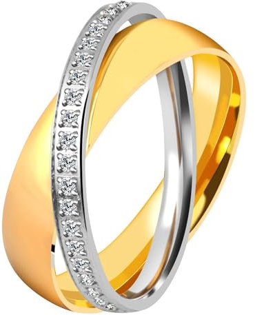 Akzent-Eheringe Partnerringe Verlobungsringe Edelstahl + Gravur bicolor (Damenring, 52)