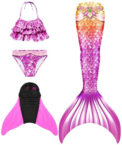 DNFUN Meerjungfrauenflosse Mädchen Cosplay Meerjungfrauenschwanz mit Bikini zum Schwimmen für Kinder mit Meerjungfrau Flosse und Mermaid Tail