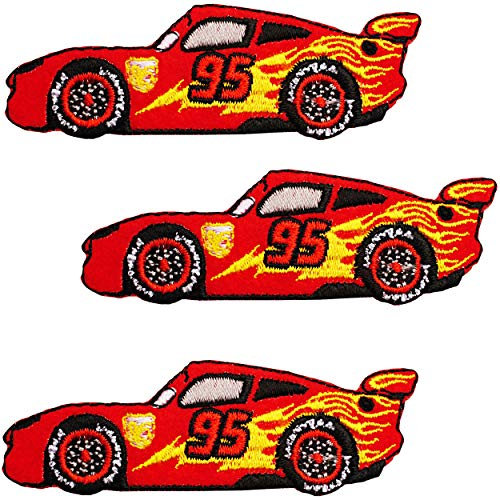 alles-meine.de GmbH 3 Stück Bügelbilder/Applikation/Aufbügler - Cars - Auto - Lightning McQueen - 8,2 cm * 2,8 cm - Aufnäher/gewebte Flicken - zum Aufbügeln Aufkleben Auf..