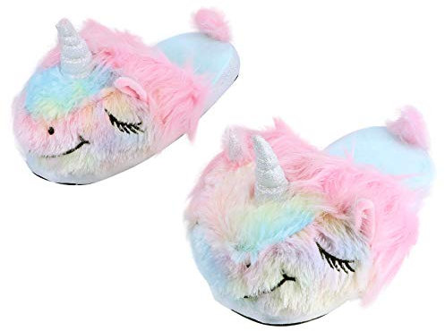 VALICLUD 1 Paar Einhorn Hausschuhe Tier Plüsch Hausschuhe Abnutzungspantoffeln Plüschschuhe Drinnen Hausgefütterte Socken Regenbogen-einhorn-schuhe Bodenschuhe Flache Schuhe Kind Flauschige