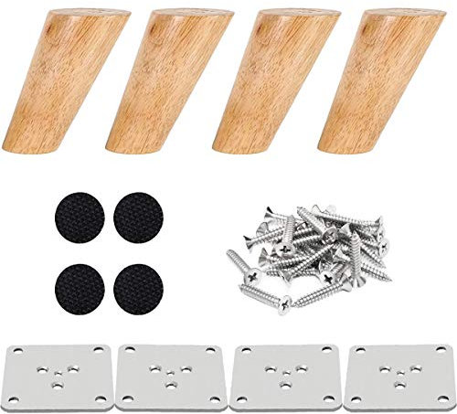 Drenky 4 Stück 12 cm Möbelfüße aus Holz, Tischbeine aus massivem konischem Holz, schräge Sofafüße, Ersatzfüße mit Befestigungsplatte und rutschfestem Schutz