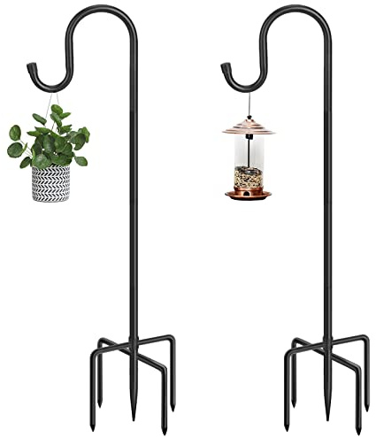 ANIDEER Lot de 2 crochets de berger d'extérieur avec bases à 5 griffes, noir, 121,9 cm de haut, piquets de suspension de jardin pour mangeoire à oiseaux, lampe solaire, suspension de plantes,