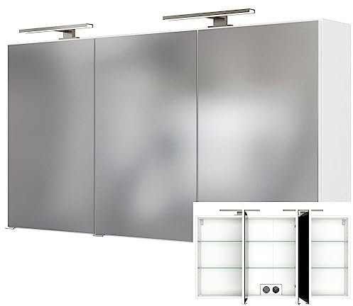 Lomadox Badezimmer Spiegelschrank mit Doppel-LED-Beleuchtung FLORIDO-03 in weiß B/H/T 120/64/20 cm