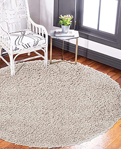 Carpeto Rugs Shaggy Teppich Rund Einfarbig - Langflor Hochflor 3 cm - Modern Teppiche fürs Wohnzimmer Schlafzimmer Esszimmer jeden Raum - Viele Farben & Größe - Beige 140 x 140 cm