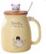 HwaGui Tasse à café en céramique avec cuillère et couvercle en bois pour boissons jus de fruits 420 ml (jaune)