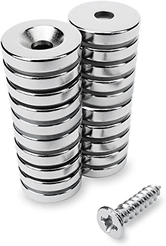 Sensei 20 pezzi Magnete con foro svasato al neodimio 15x3 mm con foro per vite, capacità di carico di 2,4 kg + 20 viti incluse nella confezione