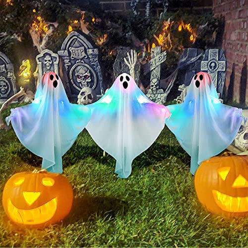 Halloween Geist Deko Licht, Halloween Geister Figuren, Halloween Dekoration Garten, Halloween Deko Outdoor Led Skelett Windsäcke Gruselig Party Balkon Amerikanisch Beleuchtet Ghost Cool 3pcs Set (A)