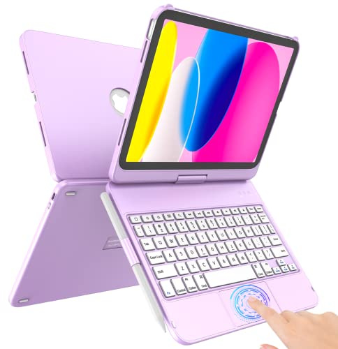 TaIYanG Touch iPad A16 custodia 11a/10a generazione con tastiera, girevole a 360° | Touchpad multi-touch, sottile e leggero, portapenne, tastiera per iPad A16 11th 1 (2025) e 10th 10.9 (2022), viola