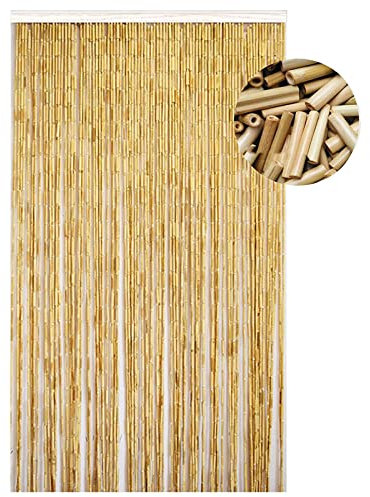 Rideau de Porte en Bambou,Rideau portière bâtonnets de Bambou et Perles de Bois,Moustiquaire de Porte en Bambou,Panneau Décor de Diviseur Salon Chambre à Coucher Porche (90x210cm(90 Brins))
