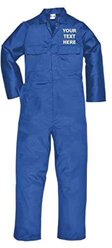 Personalised Boiler Suit Jumpsuit, Your Text Printed, Navy Blue Green, Mechanic Coverall, Work Overalls For Men