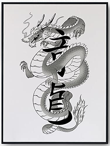 JOPRICO Japanese Dragon - Black and White - Japan Poster - Asia Dekoration - Vintage Japan Kunstdruck Größe 30x42cm (A3)