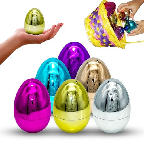 HOVUK 6PCs Easter Metallic Colourful Eggs for Baby | Giant Easter Eggs for Candy, Eater Fillable Eggs for Easter Egg Hunt Basket Stuffer Fillers, Size 7.5cm
