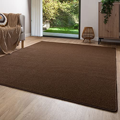 Steffensmeier Kurzflor Teppich Ibiza | Wohnzimmerteppich | Stilvoll | Pflegeleicht | Jugendteppich | Braun, Größe: 200x200 cm