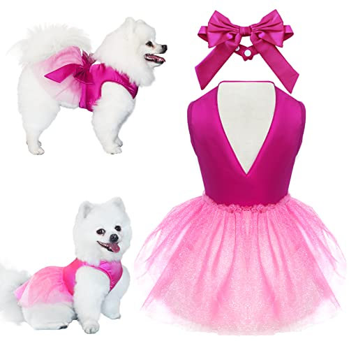 Topkins Summer Girl Dog Dress, Dog Silk Tulle Dress, Cute Princess Puppy Dresses with Bow, Lace Pet Birthday Party Outfit Dogs Tutu for Small Dogs Girl, Fancy Puppy Clothes for Chihuahua Teacup Yorkie