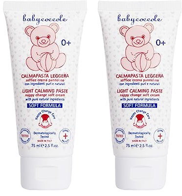 Babycoccole KIT 2 PEZZI CALMA PASTA LEGGERA Ossido di Zinco 10%. Crema per Cambio del Pannolino contro arrossamenti e irritazioni. Idrata, calma e protegge la pelle. Ingredienti Naturali - 2 X 75 ml