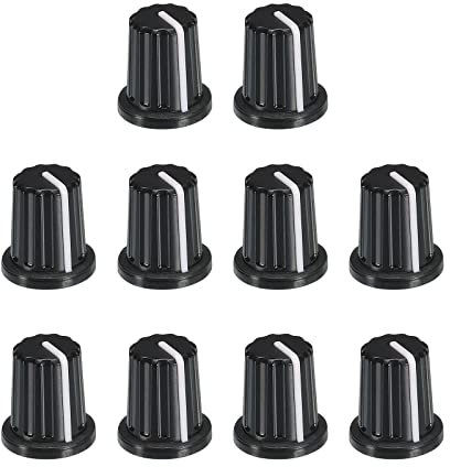 sourcing map Potentiometer Control Knob ABS Guitar Knob for Electric Guitar Power Amplifiers Stereos,Bass 6mm D Type Shaft 180 Degrees Black 10PCS