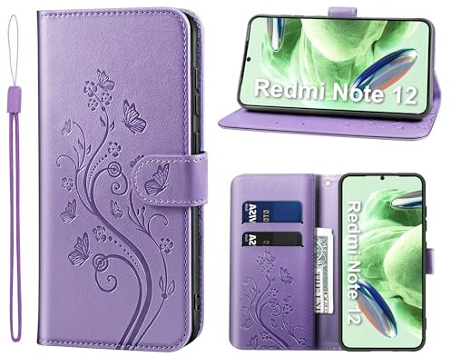KRAFTCARE Xiaomi Redmi Note 12 Hülle, Redmi Note 12 Hülle mit Kartenfach Geld Slot Ständer Magnetic Closure, Flip Case Leder Schutzhülle Tasche Handyhülle für Redmi Note 12 Hülle, Lila