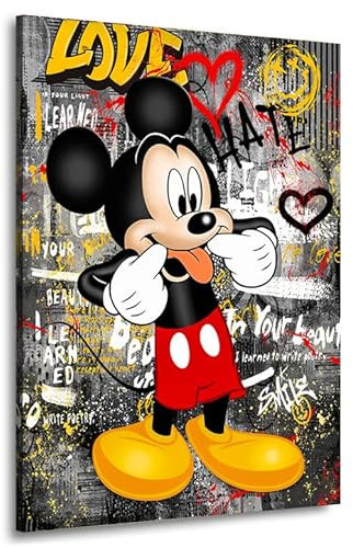 Kunstgestalten24 | Micky Love and Hate Leinwand-Bild | Leinwandbild mit Echtholz-Keilrahmen | Wandbild Gemälde Kunst Art | Hochwertige Kunstdrucke | XXL Bilder auf Leinwand