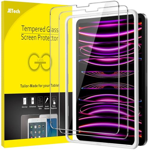 JETech Protector de Pantalla para iPad Pro 11 Pulgadas (2022/2021/2020/2018) y iPad Air 5/4 10,9 Pulgadas con Marco de Instalación Fácil, Cristal Vidrio Templado, HD Transparente, 2 Unidades