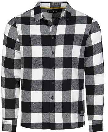 riverso RIVArne Chemise en flanelle à manches longues pour homme Coupe droite 100 % coton Gris Marron Jaune Rouge Vert Tailles S M L XL XXL 3XL 4XL 5XL, noir/blanc, 3XL