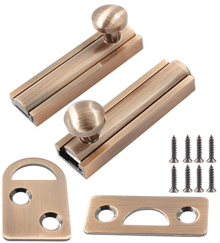 Coufce 2pcs 2 Inch Solid Brass Slide Bolt, Rose Gold Gate Latch Sliding Screen Door Lock, Surface Bolts for Doors Cabinet Cupboard with Screws