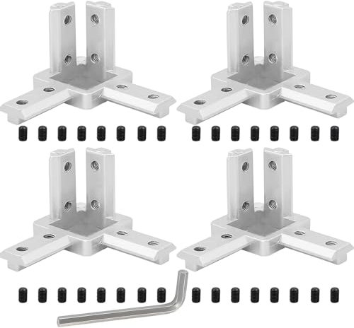 Connettori Angolari a 3 Vie Serie 3030 Connettori per Staffa Angolare con Viti per 8mm T Slot Profilo di Estrusione in Alluminio 4Pcs (3030)
