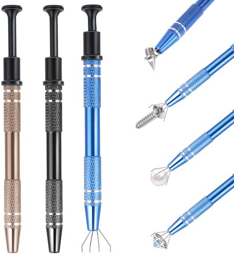 Grevosea 3 Stück piercing kugel aufdreher piercing zange piercing zubehör Diamant Edelsteine Catcher Piercing Kugel Greifer für kugeln für kleine Objekte, elektronische IC-Chip-Komponenten-3 Farben