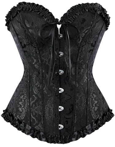 LSFYSZD Women's Lace Up Boned Overbust Corset Bustier Lingerie Bodyshaper Top Plus Size (Black, M)