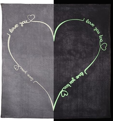 one-home Kuscheldecke Tagesdecke Love You Herz Grau Glow in The Dark Kuschelig Flauschig, Größe:220x240 cm