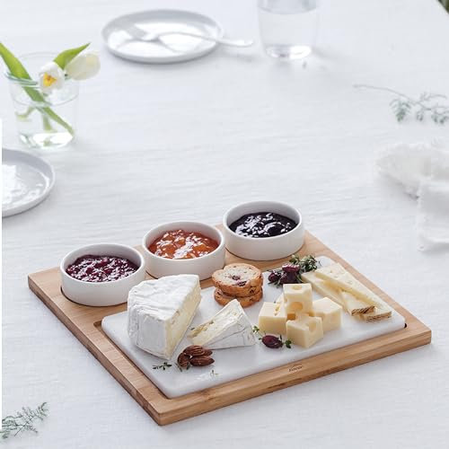 Lacor - 61040 - Natürliches Bambusbrett, 3 Schalen, Serviertablett, Marmorsockel, Ideal zum Anrichten und Servieren von Gerichten und Vorspeisen, Leicht zu Reinigen, Maße: 28x28x4 cm