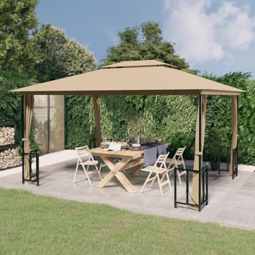 AUVYI Pavillon Terrasse Pavillon mit Seitenwänden & Doppeldach 3x4m Taupe Gartenpavillon Pergola Terrassenü Berdachung Freistehend Festival Pavillon Winterfest Pavillon Sonnenschutz für Gartenpartys