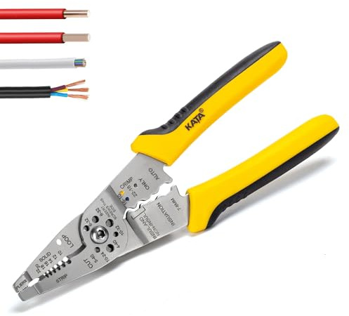 KATA 8-Inch Wire Stripper Tool - Professional Wire Stripping, Cutting & Crimping Pliers for 10-22 AWG Solid & Stranded Wire - Heavy Duty Electrician Hand Tool with Non-Slip Grip
