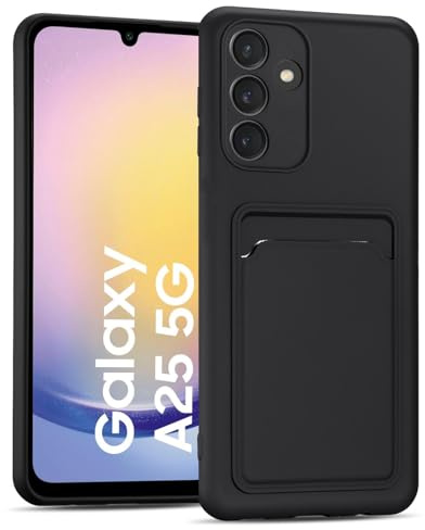 CoolGadget Handyhülle mit Kartenfach für Samsung Galaxy A25 5G Schwarz | Silikon Case mit Kartenhalter auf der Rückseite, stoßfest, erhöhter Kameraschutz, dünn
