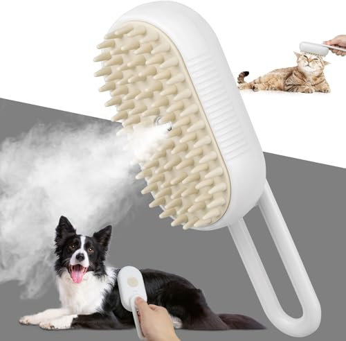 TOHDHC Katze Dampfbürste, 3 in 1 Spray Katze Bürste mit Wasser Spray, Selbstreinigende Dampf Haustier Bürste mit Massage, Katze Grooming Bürste zum Entfernen von Knoten,Loses Haar