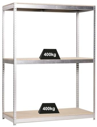 PROREGAL Schwerlastregal MID Wood YETI Three | HxBxT 150x120x45cm | Fachlast 400kg | Verzinkt | Regal Standregal Werkstattregal Lagerregal Kellerregal