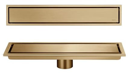 NJDQFA Edelstahl Duschrinne Komplettset,2 in 1 Befliesbar Duschrinne,Duschablauf Extra Flach Bodenablauf Mit Haarsieb,Zwischendrainage,Gold,10 * 30cm