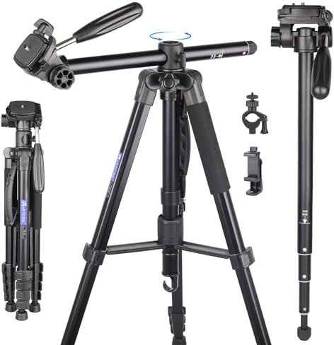 ARTCISE Trípode horizontal para cámara de 187 cm, trípode de aluminio giratorio horizontal de 360° con abrazadera giratoria de 360° para teléfono y soporte de abrazadera de tubo de cámara para cámaras