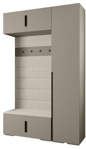 MEBLE KRYSPOL Inova 1 Möbelset - Moderne Garderobe - für Schlafzimmer, Wohnzimmer, Flur, Kinderzimmer - Ankleidemöbel - 236,7x150x47cm - Kaschmir, Paneele Manila 02, Handgriff Schwarz