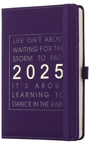 Mljtoyo A4-Tagesplaner 2025, Tag pro Seite, Produktivitäts-Tagesplaner von Januar 2025 bis Dezember 2025, Organizer, Wochen- und Monatsplaner mit Stifthalter, Gummibandverschluss (Lila, A4)
